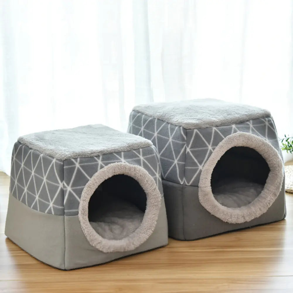Space Nest Velvet Pet Bed – Cozy Anti-Slip Cat & Dog House (Black or Grey, L–XL)