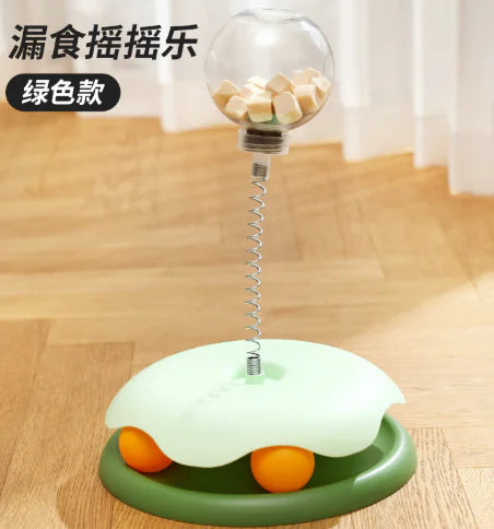 Leaky Food Cat-Teasing Turntable – Interactive Treat Dispensing Toy for Cats (Blue, Yellow, Green)