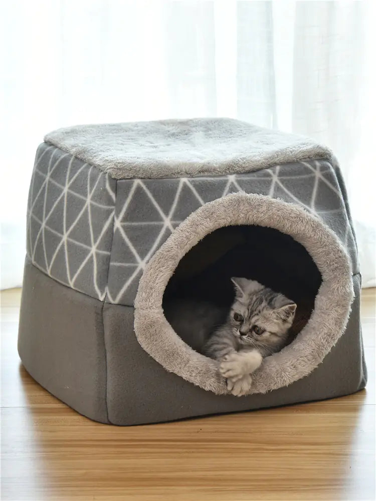 Space Nest Velvet Pet Bed – Cozy Anti-Slip Cat & Dog House (Black or Grey, L–XL)