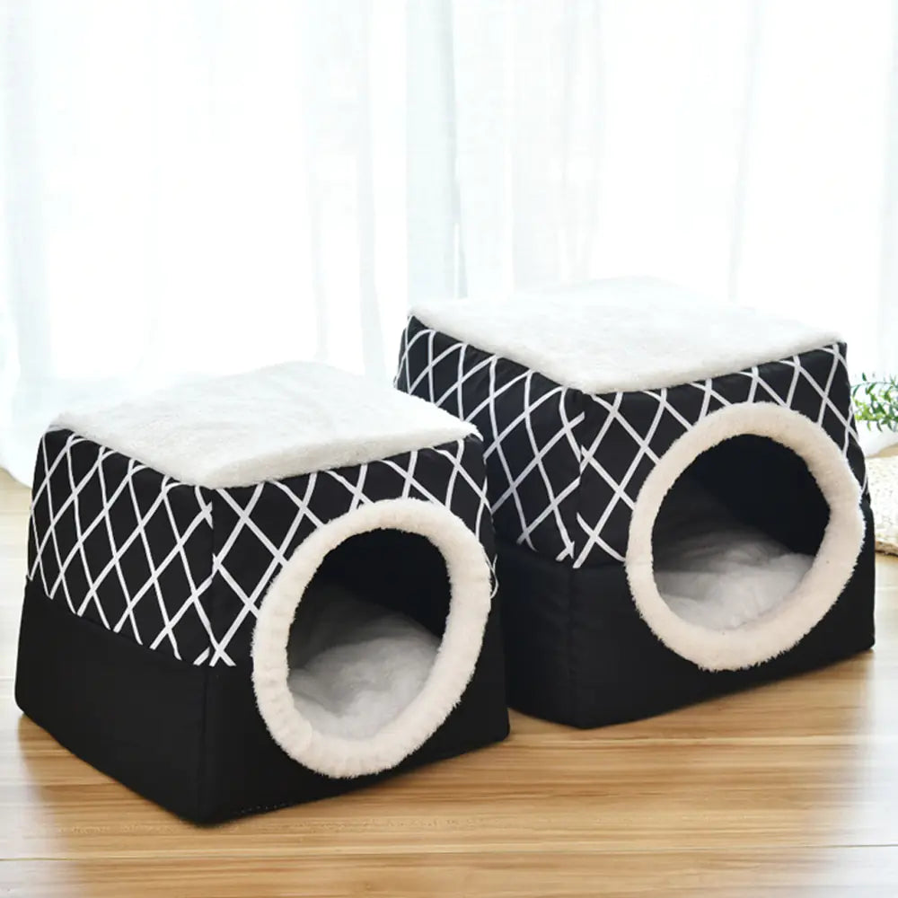 Space Nest Velvet Pet Bed – Cozy Anti-Slip Cat & Dog House (Black or Grey, L–XL)