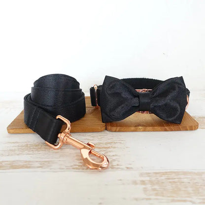 Metal Buckle Dog Collar – Black Velvet Bow Tie Design with Adjustable Fit (Black Knight, XS–XL)