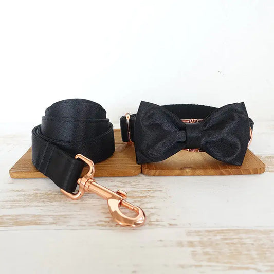 Metal Buckle Dog Collar – Black Velvet Bow Tie Design with Adjustable Fit (Black Knight, XS–XL)