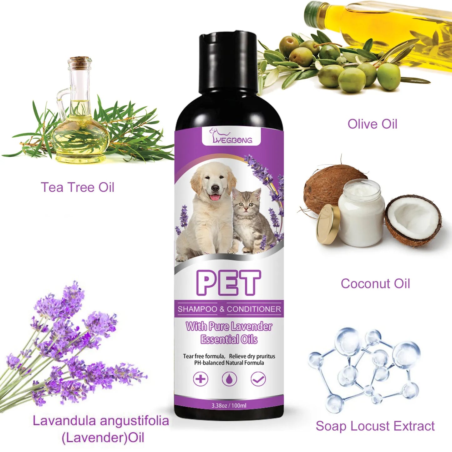 Gentle Itch-Relief Pet Shampoo for Dogs – Soothing, Softening &amp; Tangle-Free Formula (100ml)