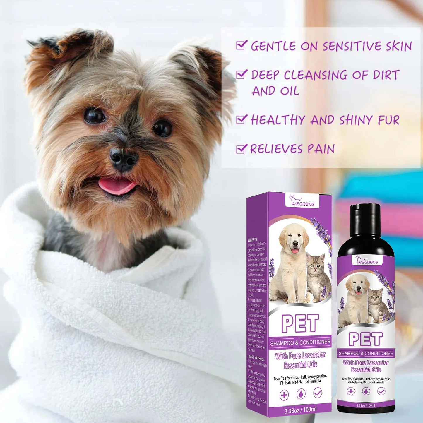 Gentle Itch-Relief Pet Shampoo for Dogs – Soothing, Softening &amp; Tangle-Free Formula (100ml)