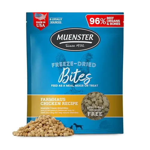 Muenster Freeze-Dried Dog Food Toppers – Nutrient-Rich Chicken Organ Treats (USA Pasture-Raised, Preservative-Free)