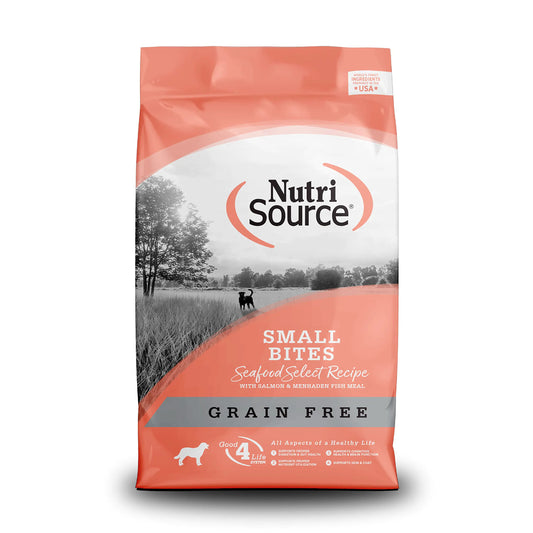 NutriSource Small Breed Seafood Select Grain-Free Dog Food – Salmon &amp; Menhaden Fish Meal (15 lb)