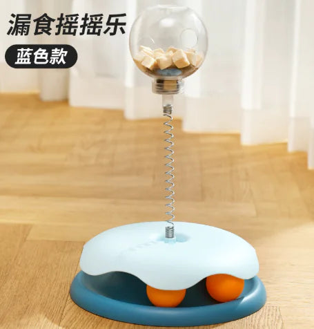 Leaky Food Cat-Teasing Turntable – Interactive Treat Dispensing Toy for Cats (Blue, Yellow, Green)