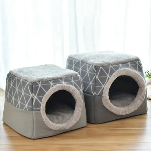 Space Nest Velvet Pet Bed – Cozy Anti-Slip Cat & Dog House (Black or Grey, L–XL)