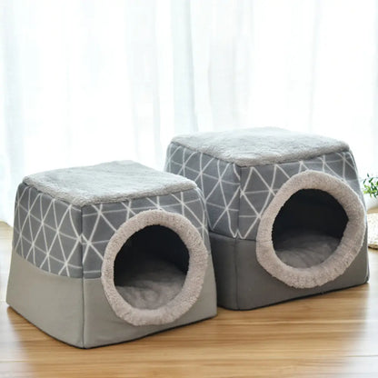 Space Nest Velvet Pet Bed – Cozy Anti-Slip Cat & Dog House (Black or Grey, L–XL)