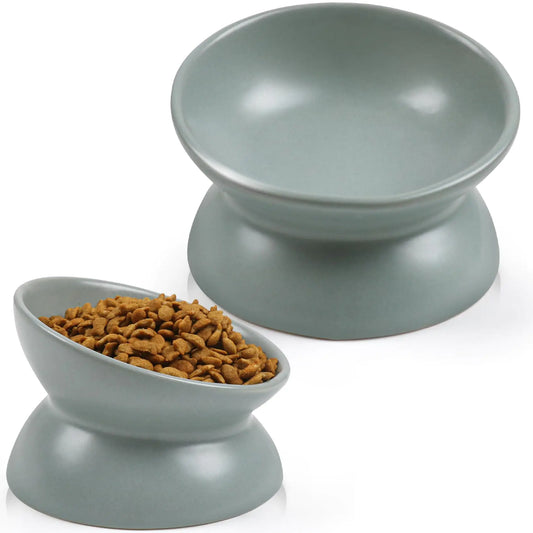 Raised Ceramic Cat Food Bowls – Tilted Elevated Design for Easy Eating (Dishwasher &amp; Microwave Safe)