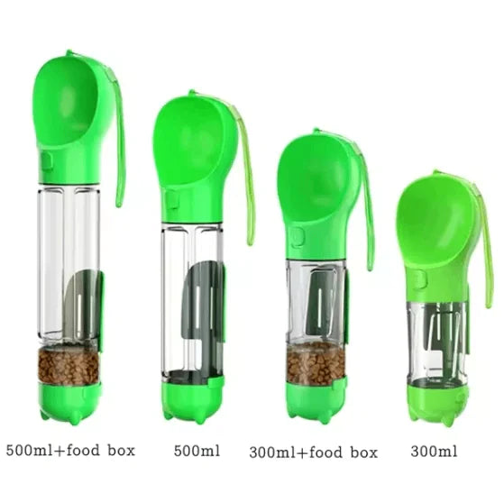 3-in-1 Dog Water Bottle & Food Feeder – Portable Leak-Proof Pet Travel Dispenser (300ml / 500ml, Multiple Colors)