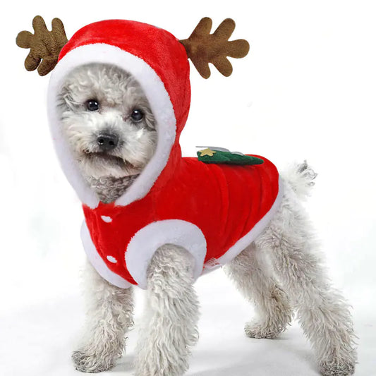 Autumn & Winter Flannel Festive Pet Dress – Warm Coral Fleece Outfit for Dogs & Cats (XS–XL, Red)